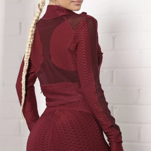 Brand new Bra + leggings Burgundy and fancy fit jacket workout set Women size M - Picture 2 of 15